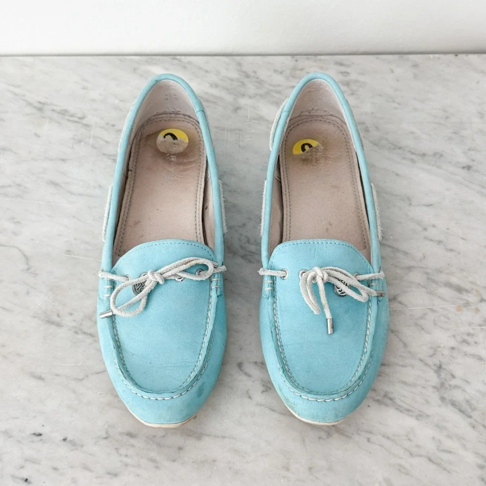 Coastal Preppy Sperry Top-Sider Driving Loafers 9M Blue Leather Moc Toe Slip On